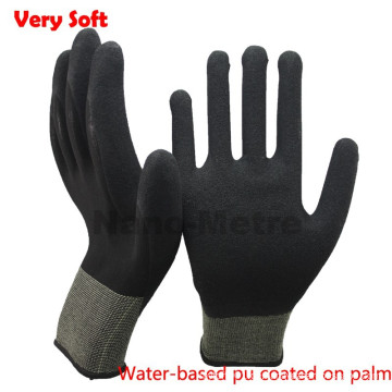 NMSAFETY 13 gauge schwarz sandig wasser pu beschichtete soft working handschuhe